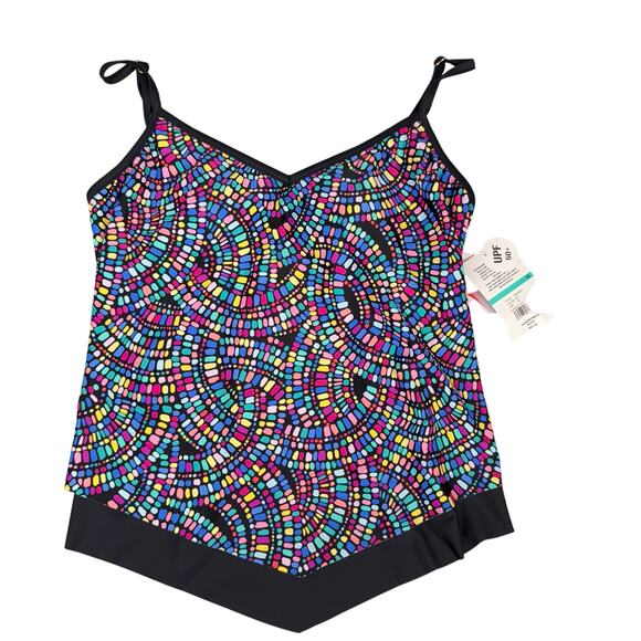 Maxine Of Hollywood Tankini Top Colorburst Flutter Hem Swimsuit NEW Size 16 Swim - Picture 3 of 8